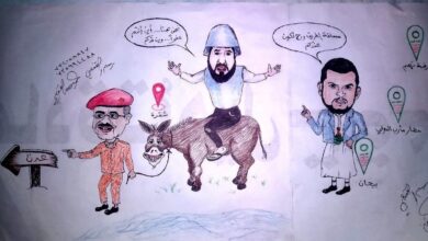 صورة تحالف الإخوان والحوثي للسيطرة على الجنوب (كاريكاتير)